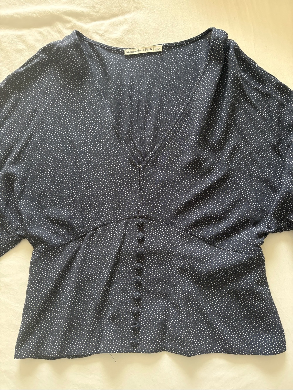 Abercrombie & Fitch Navy Polka Dot V-Neck Peplum Blouse